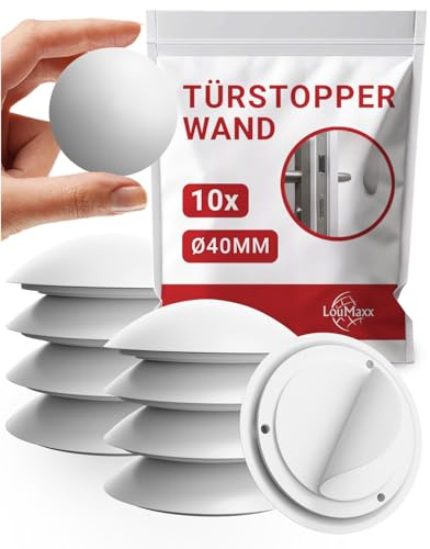 LouMaxx Türstopper Wand selbstklebend 10 Stück – weiß – Wandtürstopper mit stoßdämpfender Wirkung – Anschlagpuffer zur Anwendung auf Fliesen, Holz, Tapete und Raufaser – einfache Montage ohne Bohren