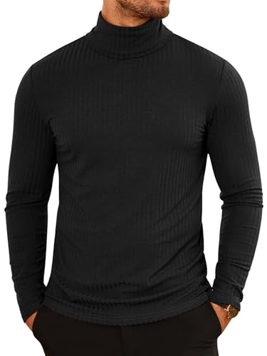 COOFANDY Langarmshirt Herren Rollkragenshirt Winter Basic Pullover Slim Fit Schwarz XL