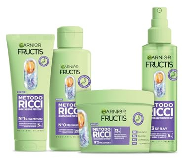 Garnier Feuchtigkeitsauffüllendes Haarpflege-Set für alle Arten von Locken, Repariert & revitalisiert, Pre-Shampoo, Shampoo, Haarmaske, Spray, Vegan, Ohne Silikone, Fructis Locken Methode, 4-teilig