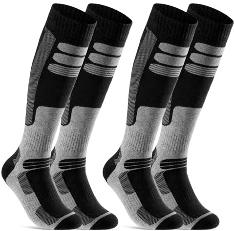 sockenkauf24 2 Paar Skisocken Herren Damen Ski Kniestrümpfe Atmungsaktiv WP (Schwarz | Schwarz, 43-46)