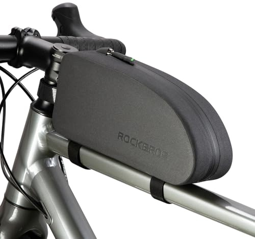ROCKBROS Fahrrad Rahmentasche 100% wasserdichte Bikepacking, Fahrradtasche MTB Lenkertasche Oberrohrtasche Schwarz 1L /1.6 L für Gravelbike, Rennrad, MTB