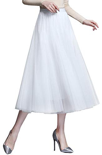 Damen Tüllrock Midi Faltenrock Hoher Bund Schick Rock Elastisch Taille Drapiert Stoff