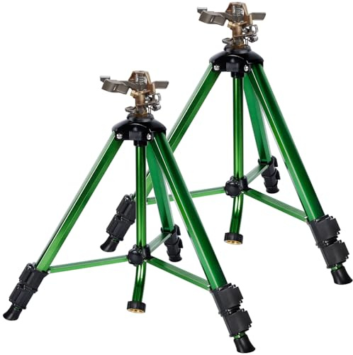 Biswing Impulsregner auf Stativ, Hochleistungs-Rasensprenger, 360°-Beregnung für große Flächen, Messingdüse & stabile Verlängerungsbeine aus Metall mit Klappverschlüssen, 2er-Pack