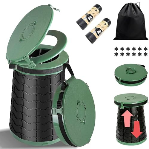 XIUWOUG Campingtoilette Faltbar | Trockentoilette Maximalbelastung 300 Kg | Kompakt Mobile Toilet Φ 38 cm | Camping WC Höhe 8 bis 50 cm | Campingklo Blackout Festivals Garten Reisetoilette