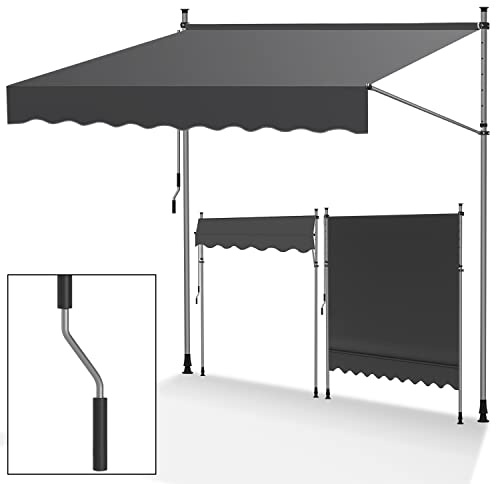 Tubiaz Klemmmarkise Balkon ohne Bohren, markise Balkon 200cm breit mit Handkurbel, Höhenverstellbare, UV-beständig und wasserdicht Klemmmarkise für Terrasse Balkon, Grau