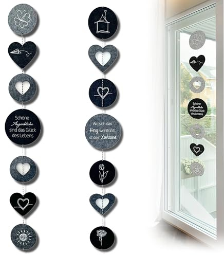 Bada Bing 2er Set Filzgirlande mit Spruch und Herz zum Hängen - Deko Girlande aus Filz Stoff ca. 145 cm lang - Fensterdeko ganzjährig hängend - Deko Frühling modern Windspiel Wohnzimmer Garten