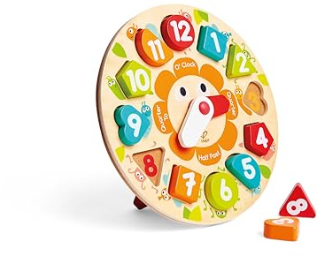 Hape Steckpuzzle Uhr - Großes Holz-Uhrpuzzle-Lernspielzeug mit dicken Zeigern und Zahlen, pädagogisches Puzzle, Motorik- und Zahlen-Training, interaktives Holzspielzeug für Kinder ab 3 Jahren