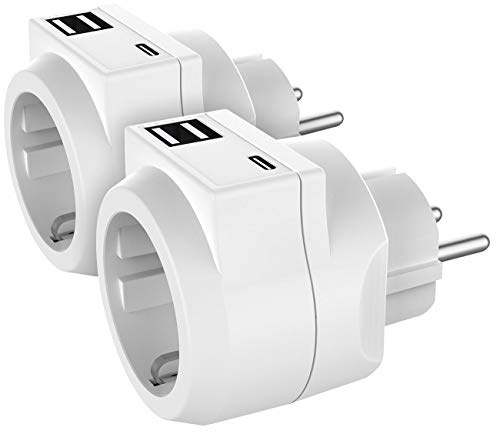revolt c Steckdosen Adapter: 2er-Set 3in1-Steckdosen mit USB Typ C & 2x USB Typ A (Steckdosenadapter, Zwischenstecker, Note)