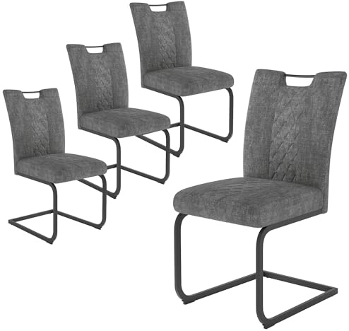 JIEXI Freischwinger Esszimmerstühle 4er Set – Schwingstuhl Stuhl Mit Stoffbezug, Gesteppter Rückenlehne & Metallgestell, Küchenstuhl/Essstuhl Modern, Bequem & Stabil