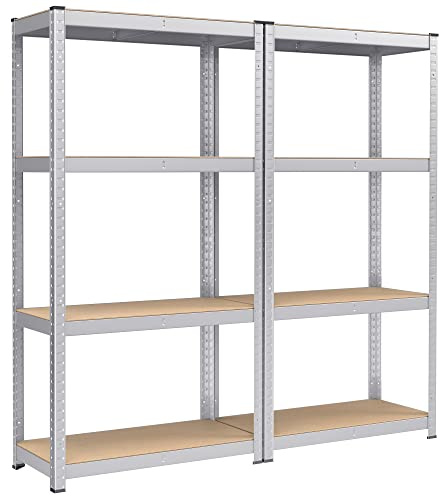 SONGMICS Schwerlastregal, 2er Set, Kellerregal, Lagerregal, 40 x 80 x 160 cm, Regal mit Stahlgestell, bis 520 kg belastbar, 4 verstellbare Ablagen, silbern GLR044E02