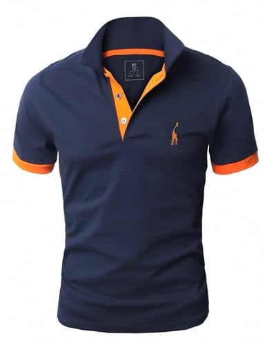 GLESTORE Poloshirt Herren Männer Hemd Herren Kurzarm Giraffe Stickerei T-Shirt Sommer Golf Marine XL