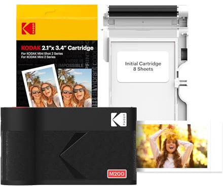 KODAK Mini 2 ERA 4PASS Mobiler Fotodrucker (5,3x8,6cm) Fotodrucker + 8 Blatt im Lieferumfang enthalten + 60-Blatt-Patrone, Schwarz