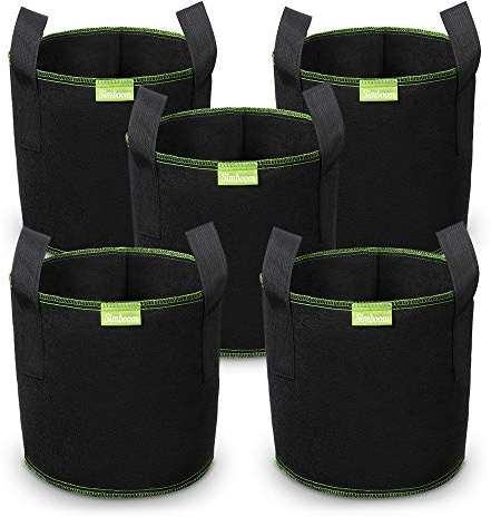 Stofftopf 20 L, 5 Stück Pflanzsack aus Vliesstoff, Pflanzenbehälter mit Griffe für Tomaten, Blumen, Pflanzen und Mehr, Schwarz - 5 Gallonen