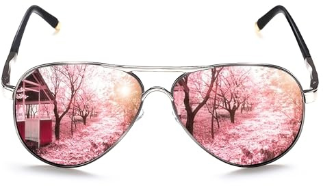 ROCKNIGHT Polarisierte Piloten-Sonnenbrille für Herren und Damen, Metall, flache Oberseite, leicht, UV400, Outdoor, 58 mm, Ruthenium-Rahmen/rosa Linse,