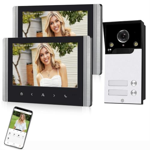 FTes RFKits WLAN Wireless Video Türsprechanlage,1080P Außenkamera,7 Zoll Touchscreen Wireless Monitor,PIR Bewegungserkennung,Nachtsicht,Tuya APP Steuerung (2 Familienhaus)