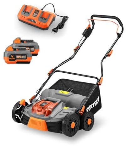 FUXTEC 40V Akku-Vertikutierer FX-E2VE38SET inkl. Akku+ Ladegerät, 2-in-1 Vertikutieren & Belüften, 38 cm Arbeitsbreite, einstellbare Arbeitstiefe bis 12 mm, 45L Fangkorb, leistungsstark & kabellos