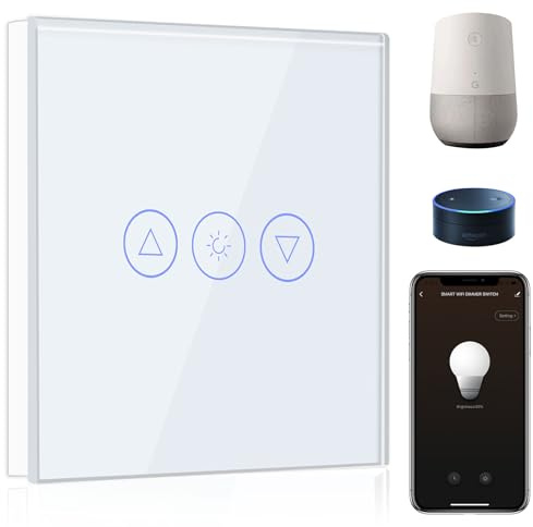 BSEED Smart Dimmer Lichtschalter 1 Fach 1 Weg 7W-500W Wifi Smart Led Dimmer Lichtschalter arbeitet mit Amazon Alexa,Touch Wandschalter Glas Touchscreen-schalter Weiß 2.4GHz(Erforderlich Neutral Draht)