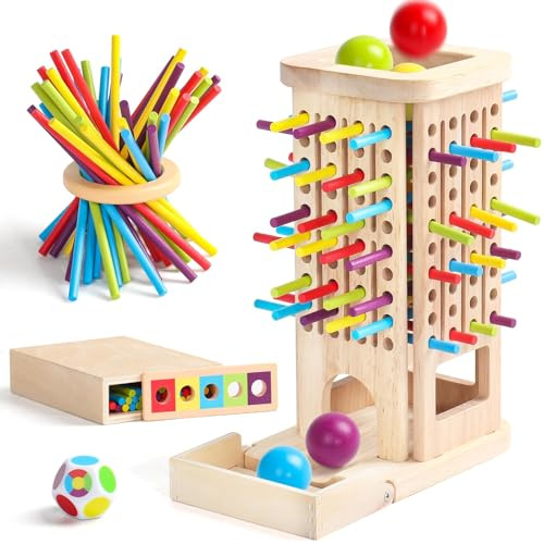 Montessori Spielzeug ab 3 Jahre Kinderspiele Spiele ab 3 4 Jahre Holzstäbe | 40 Holzstäbe mit Box, Montessori Lernspiel ab 3 4 5 Jahre Holzspielzeug Motorikspielzeug Feinmotorik, Geschenk Junge Mädchen