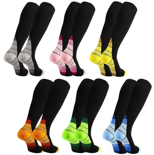 Ecofocet 6 Paar Kompressionsstrümpfe für Herren Damen, Kniestrümpfe, Kompressionssocken, Stützstrümpfe, Laufstrümpfe,