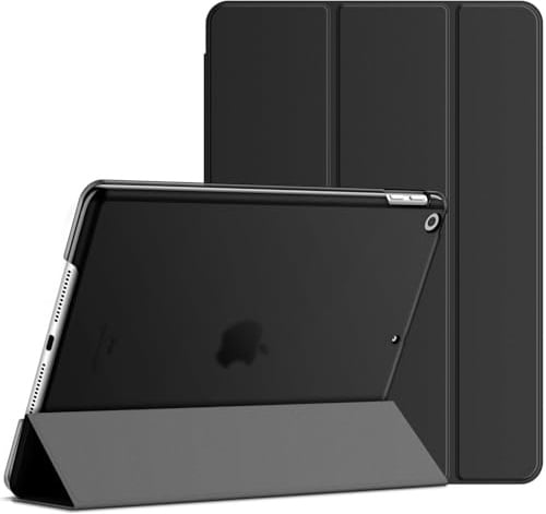 JETech Hülle für iPad 9./8./7. Gen 10,2, Schwarz | Für iPad 10,2 (2021/2020/2019), Schlanke Transluzent Rückseite, Dreifach-Ständer, Auto Schlafen/Wachen, Leichter Stoßschutz