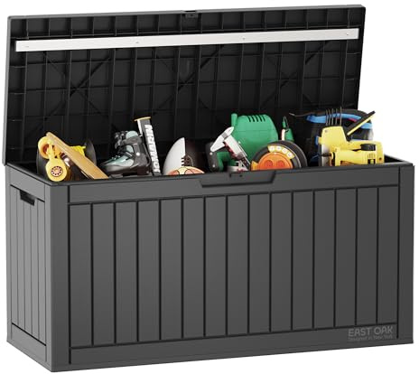 East Oak Auflagenbox Wasserdicht Gartenbox/Kissenbox Outdoor Groß 227 Liter, Aufbewahrungsboxen für Garten, Balkon, Terrasse, Pool, Spielzeug Storage, Gartentruhe, Wetterfest, UV-Schutz, Schwarz