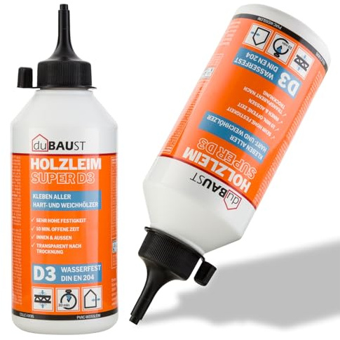 1x dubaust WOD24 Schnelltrocknender D3 Holzleim, wasserfest, für Hartholz und Weichholz, weiss - nach dem Aushärten transparent (500g Flasche)