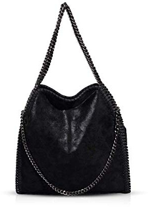 Earnmore Umhängetaschen für Frauen Damen Kette Umhängetasche Kettentasche Taschen für Damen Casual Handtasche große Hobo Schultertasche(Schwarz)