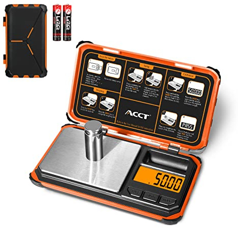 ACCT Präzisions-Taschenwaage, 200 g x 0,01 g, Schmuck-Grammwaage, LCD-Display, Umrechnung mit einem Klick, 6 Einheiten, Mini-Waage für Lebensmittel/Pulver/Kräuter/Münzen (inkl. Batterie)