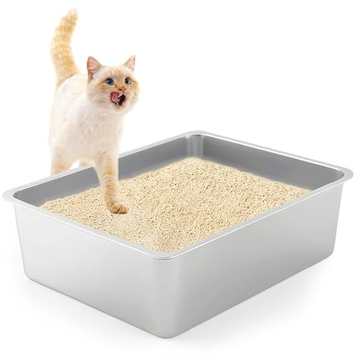XXL Katzenklo 50 * 35 * 15CM Katzentoilette Edeltsahl Katzentoilette Groß, offenes Katzenklo für Einstieg von Oben, Rostfrei, Antihaft Glatte Oberfläche (50 * 35 * 15CM)