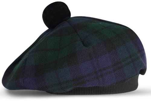 UMAM Tam o' Shatner Tammy-Mütze aus Acrylwolle, traditionell, Flache Motorhaube, Kilt, viele Tartans