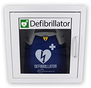 Notfallretter Defibrillator AED Basic, vollautom. Schockauslösung, Garantie Schiller Deutschland, HLW-Unterstützung inkl. Metallwandkasten & AED Standortwinkel, MDR-zertifiziert