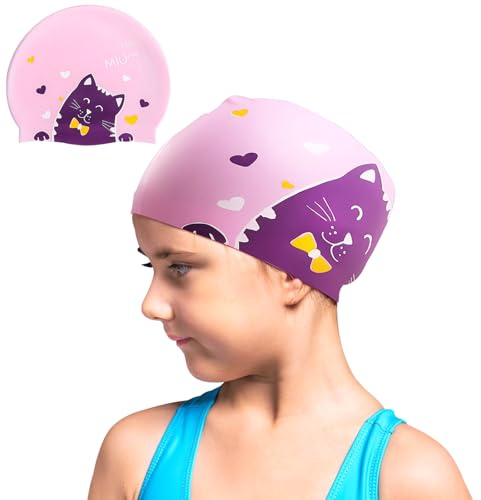 Kinder Badekappe Mädchen 6-14 Jahre Silikon Schwimmkappe | Lange Haare, Wasserdicht, Für langes und kurzes Haar geeignet