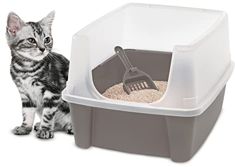 Iris Ohyama Katzenklo mit Schaufel, bis 7 kg, Taupe, offen, ohne Deckel, Katzentoilette, hoher Abnehmbarer Rand, Für große Katzen, Kätzchen, Toilet, XXL Toilette, BPA-frei, Cat Litter Box, CLH-12