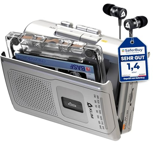 K8 Kassettenspieler AM-FM Kassettenradio mit Mikrofon | Mit Kopfhöreranschluss inklusive Ohrhörern batteriebetrieben oder per Netzteil, Silber