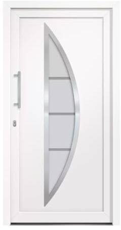 HORI Eingangstür Kunststoff Komplettset – Hochwertige Haustür mit Wärmeschutz, 5-fach-Verriegelung & Edelstahl-Stoßgriff - Farbe: weiß - DIN links - Modell: Curve - 198 x 98 cm