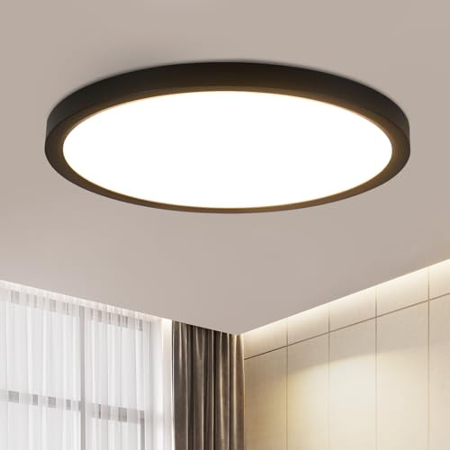 ZMH Deckenlampe LED Deckenleuchte Badezimmer - Ø30cm Badezimmerlampe Flach | Schlafzimmerlampe Schwarz Küchenlampe Rund Schlafzimmer Deckenbeleuchtung 24W Flurlampe 3000K Badlampe für Küche Flur Bad