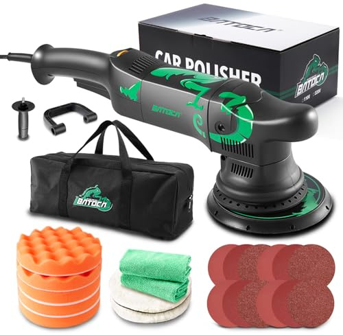 Exzenter Poliermaschine,BATOCA 700W Auto Poliergerät,21mm Orbital Polierset,6 Variable Geschwindigkeit,Auto Poliermaschine Set,Schleifer,Polierer,Polieren(1000-3800RPM,150mm Scheiben-ø)
