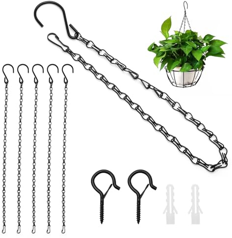 FL HUA 6 Stück Blumenampel Ketten zum Aufhängen 50 cm, Metallkette zum Aufhängen Schwarz mit 2 Hakenschrauben, Blumenampel Hängend Kette für Blumentopf, Vogelfutterhaus, Lampen