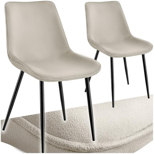 tectake® Esszimmerstühle 2er Set, Polsterstuhl, Küchenstuhl, Wohnzimmerstuhl, Schminktisch Stuhl, ergonomischer Stuhl mit Rückenlehne und Sitzfläche aus Samt, Schwarze Metallbeine - Creme