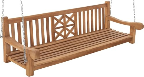 CLP Schaukelbank Farm I Gartenschaukel aus Teakholz I Holzschaukel wetterfest und massiv I mit Befestigungsmaterial, Farbe:Teak, Größe:200 cm