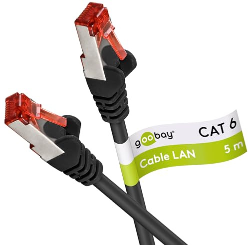 Goobay 92749 CAT 6 Kabel Lan Netzwerkkabel für Gigabit Ethernet S-FTP doppelt geschirmtes Patchkabel mit RJ45 Stecker, 5m, Schwarz