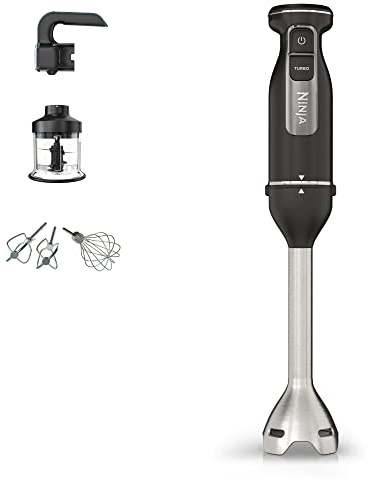 Ninja Foodi 3-in-1 Stabmixer, Handmixer & Zerkleinerer, Stufenweise Anlauf, 2 Misch- und 5 Rührgeschwindigkeiten zum Zerkleinern, Mischen, Kneten und mehr, spülmaschinenfest, 850W, Schwarz CI100EU