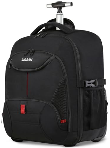 Laptop Trolley Rucksack Business Rolling 17 Zoll Laptop Rucksack mit Rädern Handgepäck Groß Rucksack Laptoptasche Rollkoffer für Herren Damen Wasserdichte Aktenkoffer für Reisen/Männer/Frauen-Schwarz
