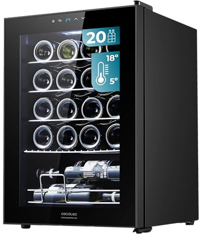 Cecotec Getränkekühlschrank - 24 Flaschen Bolero GrandSommelier 2050 Black Compressor. Einstellbare Temperatur von 5-18°C, Hohe Leistung, Leiser Betrieb und vibrationsfrei.