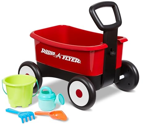 Radio Flyer Push & Pull Walker Kombi mit Gartengeräten, roter 2-in-1 Wagen für Kleinkinder, für 1–4 Jahre