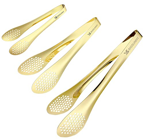 MSY BIGSUNNY Chef Küchenzange Edelstahl Essen Serviezange Buffet Zange Set von 3 (Golden 17.8cm,23cm,28cm)