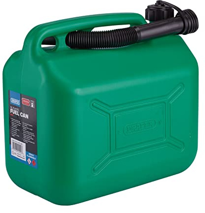 Draper 10-Liter-Kunststoff-Benzinkanister | Jerry Diesel-Kraftstoffkanister | 10000-ml-Wasserbehälter | 20-mm-flexibler Ausgießer-Durchmesser | 290-mm-Ausgießer-Länge | 09055, Grün