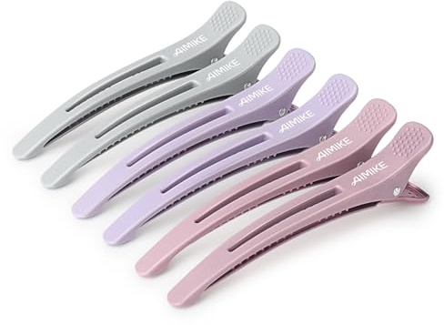 AIMIKE 6 Haarklammern, Haarclips zum Stylen und Schneiden, Abteilklammern Friseur Hair Clips Damen, No Trace Haarklammer mit Silikonband, Haarklammern Friseurbedarf für Dickes & Dünnes Haar- Morandi