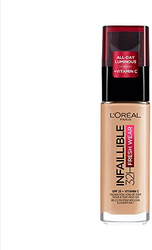 L'Oréal Paris Make-up, Wasserfest und langanhaltend, Flüssige Foundation mit LSF 25, Infaillible 32H Fresh Wear Make-up, 200 Warm, 30 ml