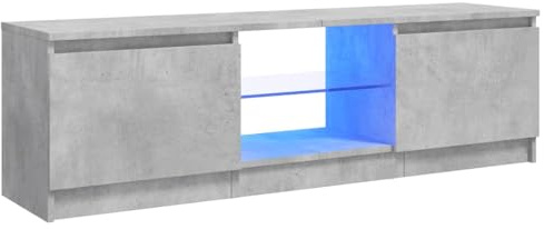 vidaXL TV-Schrank mit LED-Beleuchtung, Betonoptik Grau, 120x30x36 cm, Holzwerkstoff & Sicherheitsglas, TV-Board für Fernseher bis 50", Lowboard mit Ablagen, Modernes Wohnzimmermöbel